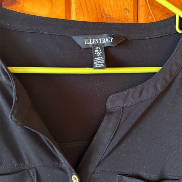 Ellen Tracy Blouse Top‎ Button Down 3/4 Sleeve Career Black Size Medium - Picture 4 of 4
